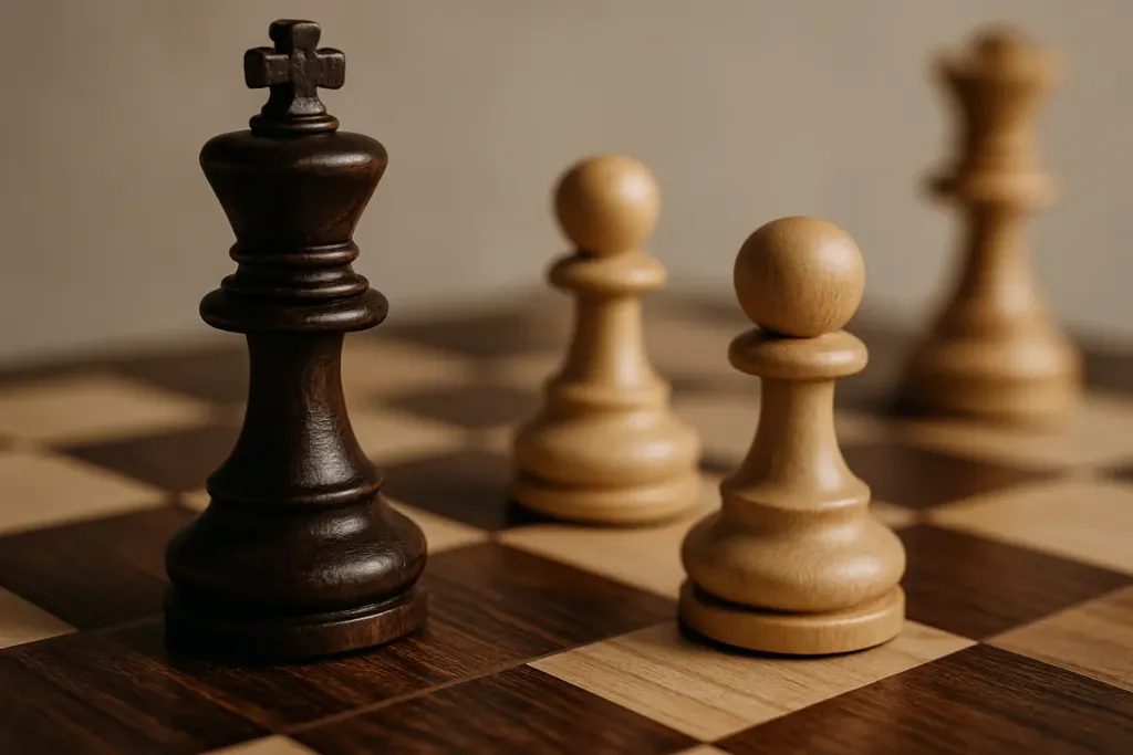 Editorial close-up detail photograph related to luxury chess sets