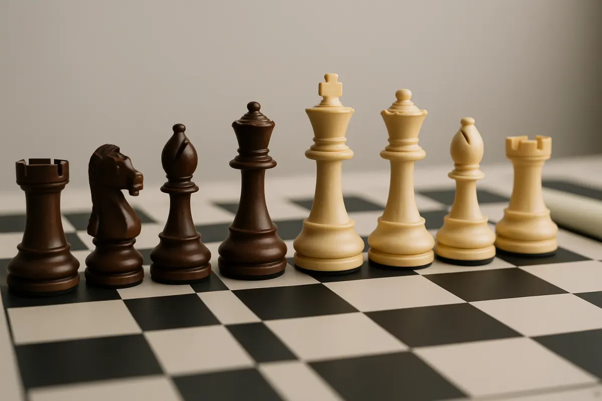 Editorial studio photograph representing tournament chess sets